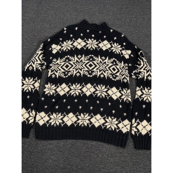 Vintage Ralph Lauren Hand Knit Sweater Womens XL Black Linen Snowflake Fair Isle - Picture 2 of 8